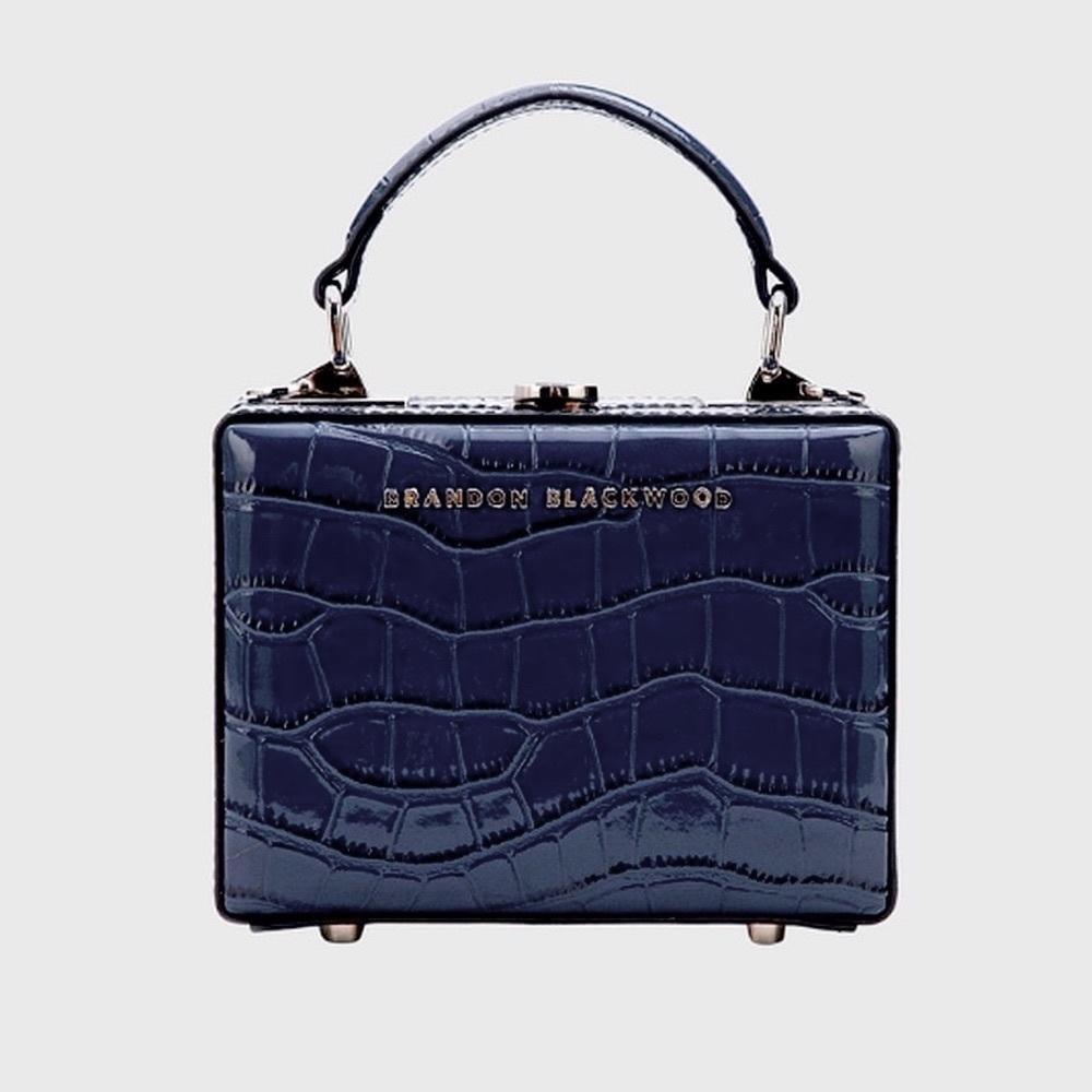 Brandon Blackwood Mini Kendrick Trunk Navy Blue Croc Embossed